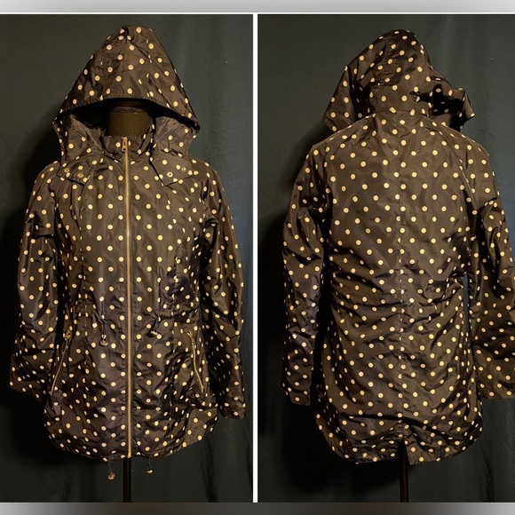 Merona Peacoat Raincoat dark navy blue w/white polka dots size S - Picture 4 of 9